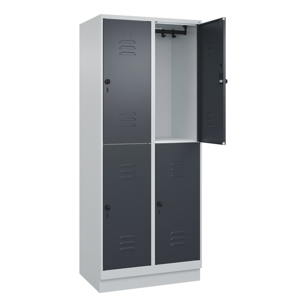 Produktabbildung: C+P Doppelstock-Spind Classic PLUS, Sockel, 2 Abteile, HxBxT 1.950 x 800 x 500 mm, lichtgrau, anthrazitgrau, 4 Fächer, für Vorhängeschloss