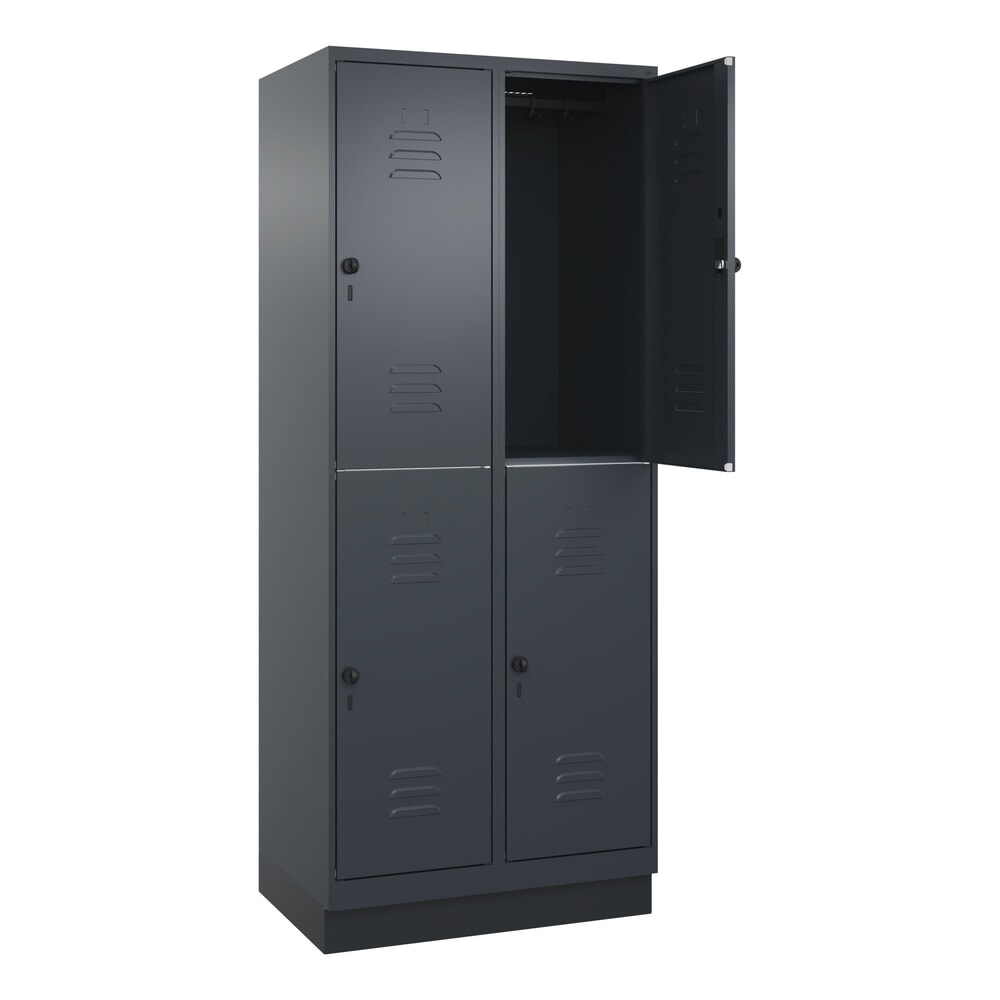 Produktabbildung: C+P Doppelstock-Spind Classic PLUS, Sockel, 2 Abteile, HxBxT 1.950 x 800 x 500 mm, anthrazitgrau, anthrazitgrau, 4 Fächer, für Vorhängeschloss
