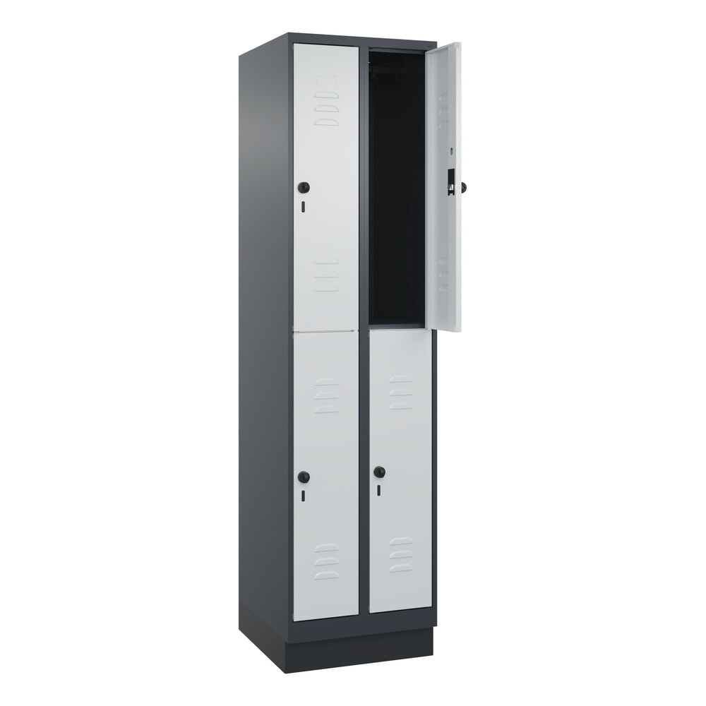 C+P Doppelstock-Spind Classic PLUS, Sockel, 2 Abteile, HxBxT 1.950 x 500 x 500 mm, anthrazitgrau, lichtgrau, 4 Fächer, für Vorhängeschloss Produktabbildung Nr. 1: C+P Doppelstock-Spind Classic PLUS, Sockel, 2 Abteile, HxBxT 1.950 x 500 x 500 mm, anthrazitgrau, lichtgrau, 4 Fächer, für Vorhängeschloss