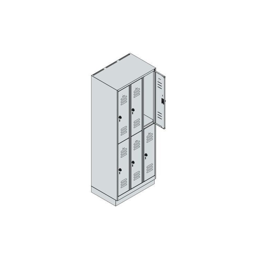 Produktabbildung Nr. 8: C+P Doppelstock-Spind Classic PLUS, Sockel, 3 Abteile, HxBxT 1.950 x 750 x 500 mm, lichtgrau, lichtblau, 6 Fächer, für Vorhängeschloss