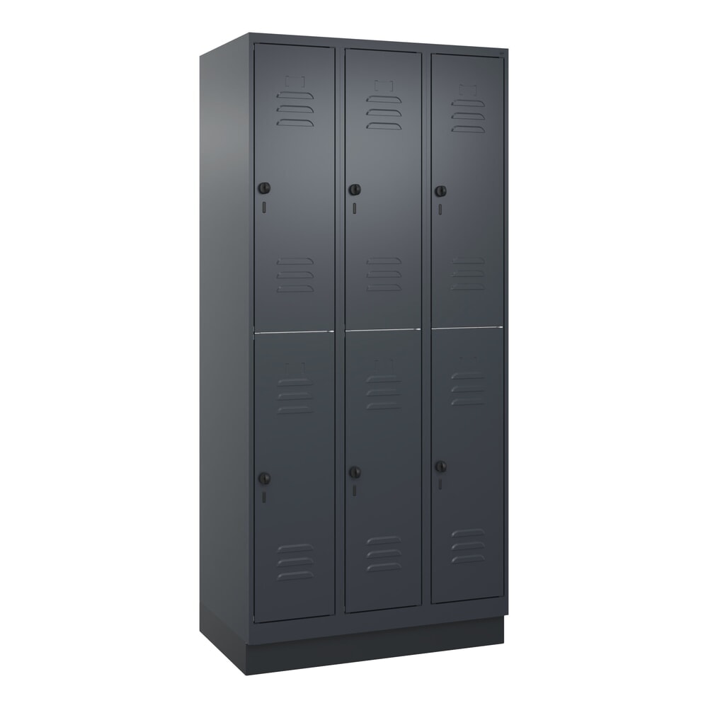 C+P Doppelstock-Spind Classic PLUS, Sockel, 3 Abteile, HxBxT 1.950 x 900 x 500 mm, anthrazitgrau, anthrazitgrau, 6 Fächer, für Vorhängeschloss Produktabbildung Nr. 9: C+P Doppelstock-Spind Classic PLUS, Sockel, 3 Abteile, HxBxT 1.950 x 900 x 500 mm, anthrazitgrau, anthrazitgrau, 6 Fächer, für Vorhängeschloss