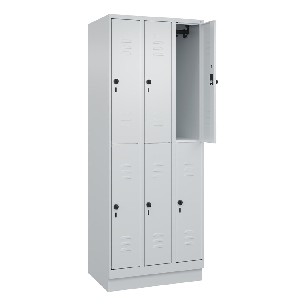 Produktabbildung: C+P Doppelstock-Spind Classic PLUS, Sockel, 3 Abteile, HxBxT 1.950 x 750 x 500 mm, lichtgrau, lichtgrau, 6 Fächer, für Vorhängeschloss