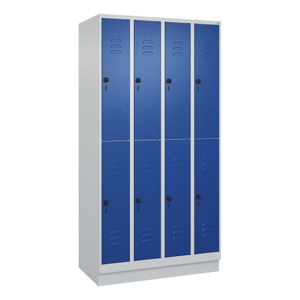 C+P Doppelstock-Spind Classic PLUS, Sockel, 4 Abteile, HxBxT 1.950 x 1.000 x 500 mm, lichtgrau, enzianblau, 8 Fächer, für Vorhängeschloss Produktabbildung Nr. 9: C+P Doppelstock-Spind Classic PLUS, Sockel, 4 Abteile, HxBxT 1.950 x 1.000 x 500 mm, lichtgrau, enzianblau, 8 Fächer, für Vorhängeschloss