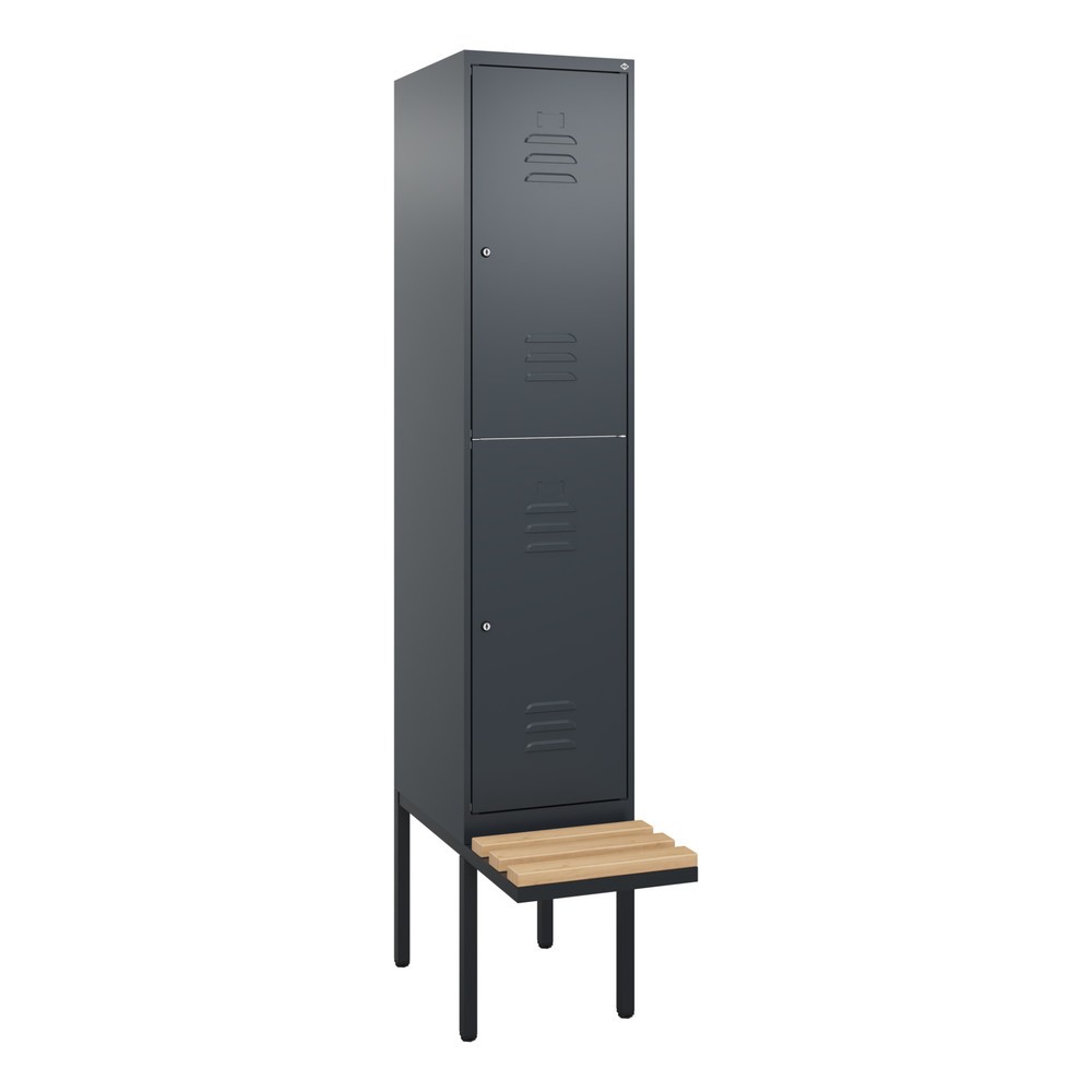 Produktabbildung: C+P Doppelstock-Spind Classic PLUS, 1 Abteil, HxBxT 2.120 x 400 x 815 mm, Zylinderschloss, auskragende Bank aus Buche, anthrazitgrau, anthrazitgrau
