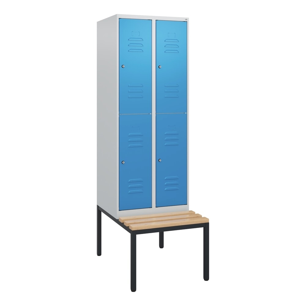 Produktabbildung Nr. 9: C+P Doppelstock-Spind Classic PLUS, 2 Abteile, HxBxT 1.950 x 600 x 815 mm, Zylinderschloss, untergebaute Bank aus Buche, lichtgrau, lichtblau