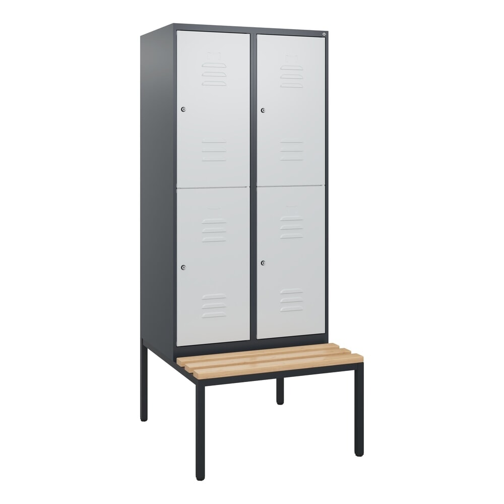 Produktabbildung Nr. 9: C+P Doppelstock-Spind Classic PLUS, 2 Abteile, HxBxT 1.950 x 800 x 815 mm, Zylinderschloss, untergebaute Bank aus Buche, anthrazitgrau, lichtgrau