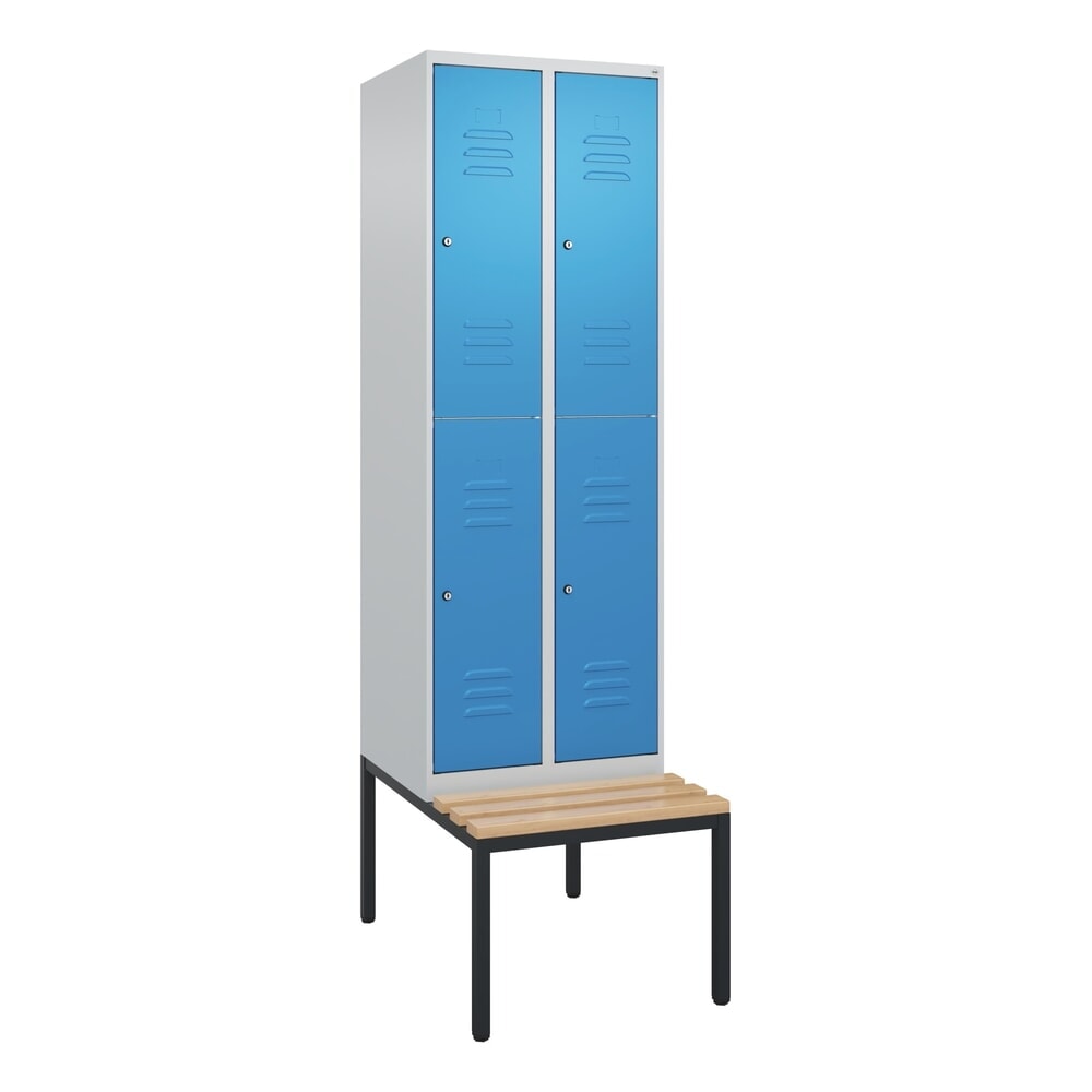 Produktabbildung Nr. 9: C+P Doppelstock-Spind Classic PLUS, 2 Abteile, HxBxT 2.120 x 600 x 815 mm, Zylinderschloss, untergebaute Bank aus Buche, lichtgrau, lichtblau