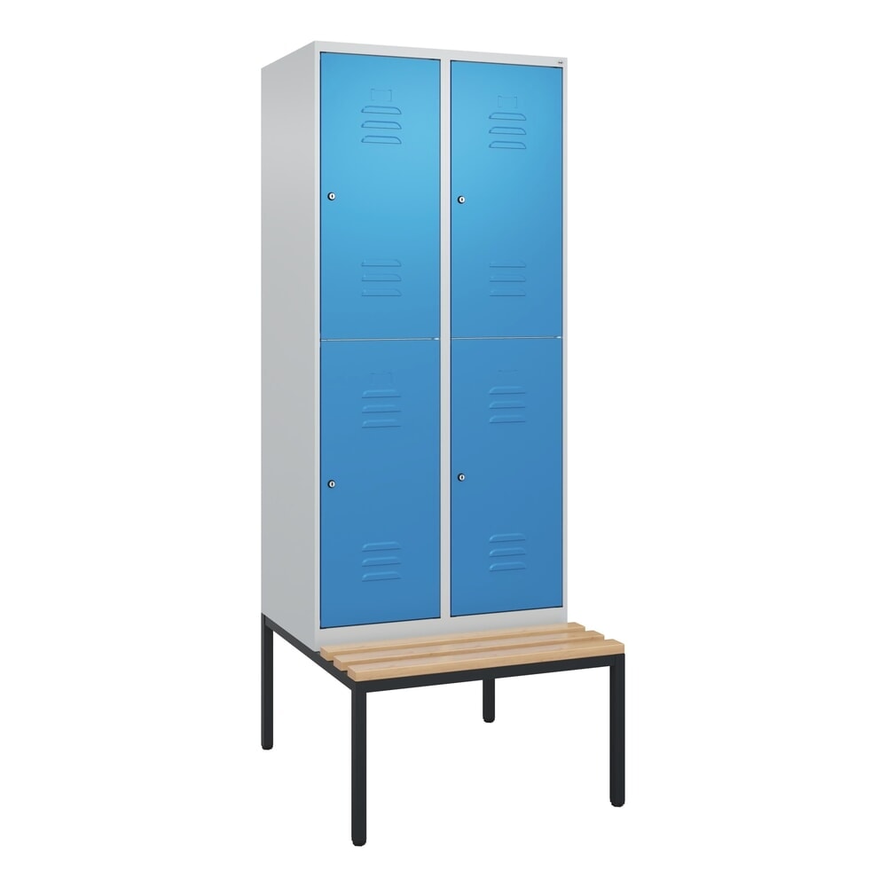 Produktabbildung Nr. 9: C+P Doppelstock-Spind Classic PLUS, 2 Abteile, HxBxT 2.120 x 800 x 815 mm, Zylinderschloss, untergebaute Bank aus Buche, lichtgrau, lichtblau