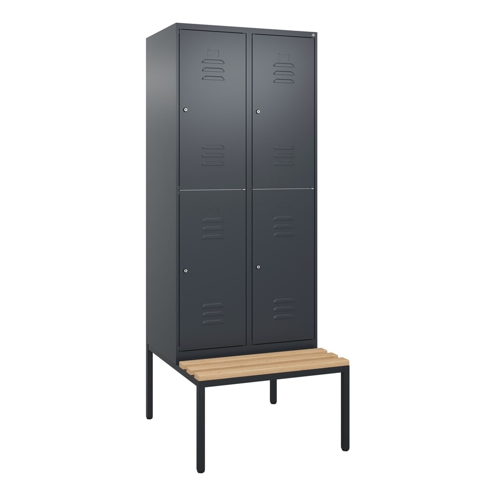 Produktabbildung Nr. 9: C+P Doppelstock-Spind Classic PLUS, 2 Abteile, HxBxT 2.120 x 800 x 815 mm, Zylinderschloss, untergebaute Bank aus Buche, anthrazitgrau, anthrazitgrau