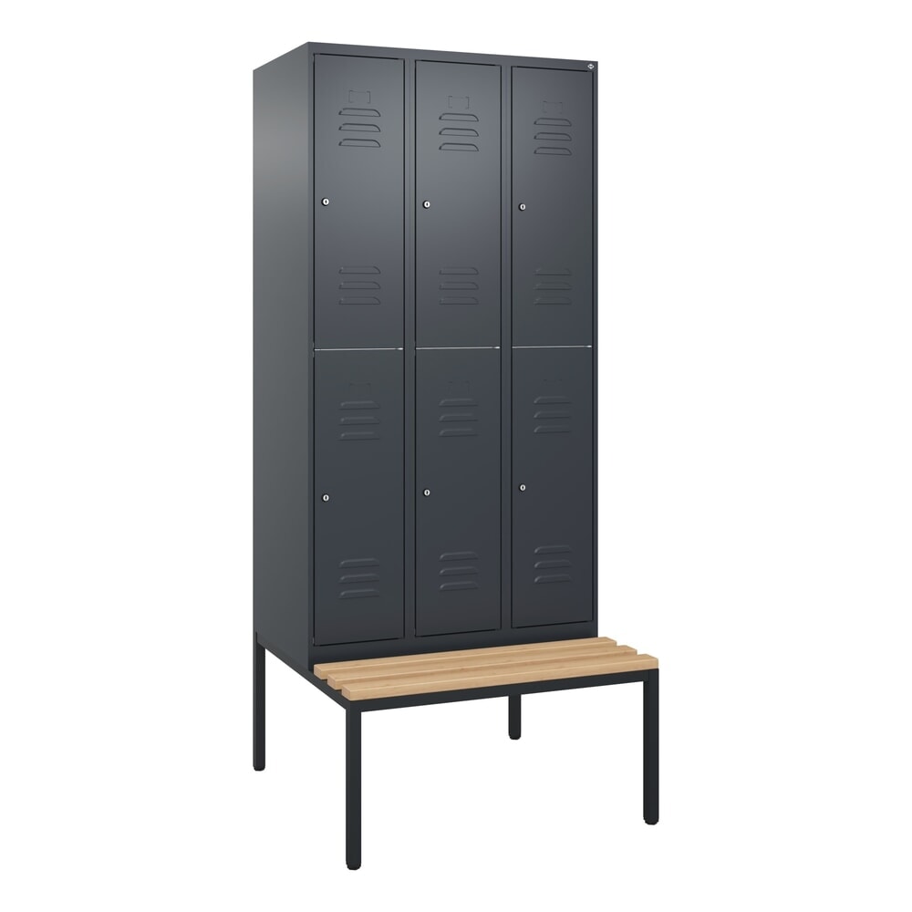 Produktabbildung Nr. 9: C+P Doppelstock-Spind Classic PLUS, 3 Abteile, HxBxT 2.120 x 900 x 815 mm, Zylinderschloss, untergebaute Bank aus Buche, anthrazitgrau, anthrazitgrau