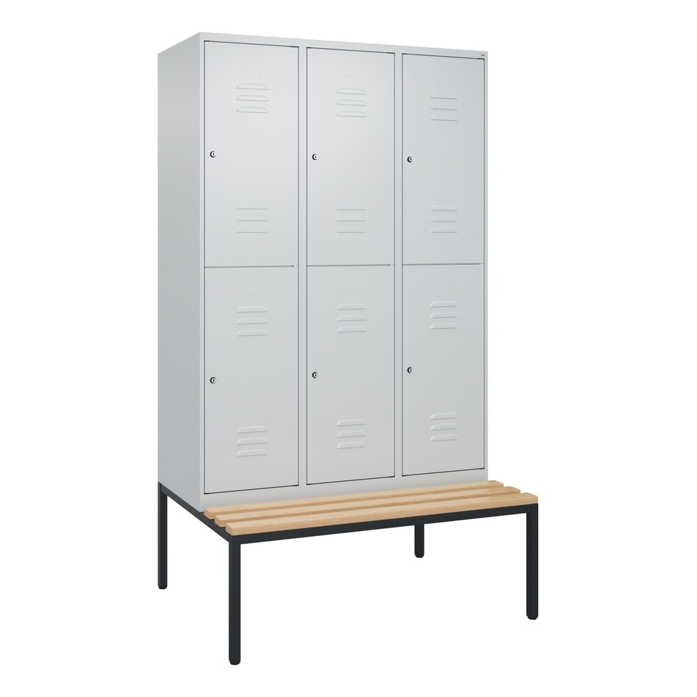 Produktabbildung Nr. 9: C+P Doppelstock-Spind Classic PLUS, 3 Abteile, HxBxT 2.120 x 1.200 x 815 mm, Zylinderschloss, untergebaute Bank aus Buche, lichtgrau, lichtgrau
