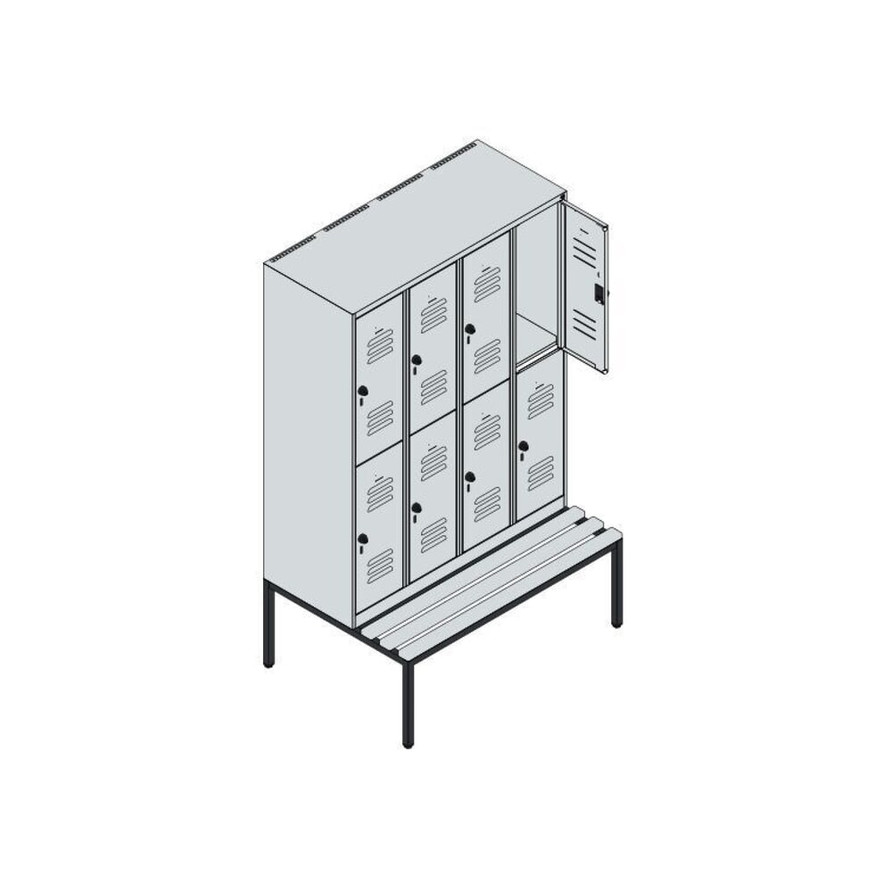 Produktabbildung Nr. 8: C+P Doppelstock-Spind Classic PLUS, 4 Abteile, HxBxT 1.950 x 1.200 x 815 mm, Zylinderschloss, untergebaute Bank aus Kunststoff, lichtgrau, enzianblau