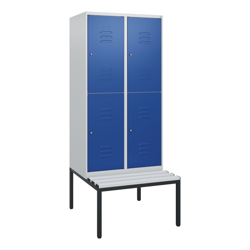 Produktabbildung Nr. 9: C+P Doppelstock-Spind Classic PLUS, 2 Abteile, HxBxT 1.950 x 800 x 815 mm, Zylinderschloss, untergebaute Bank aus Kunststoff, lichtgrau, enzianblau