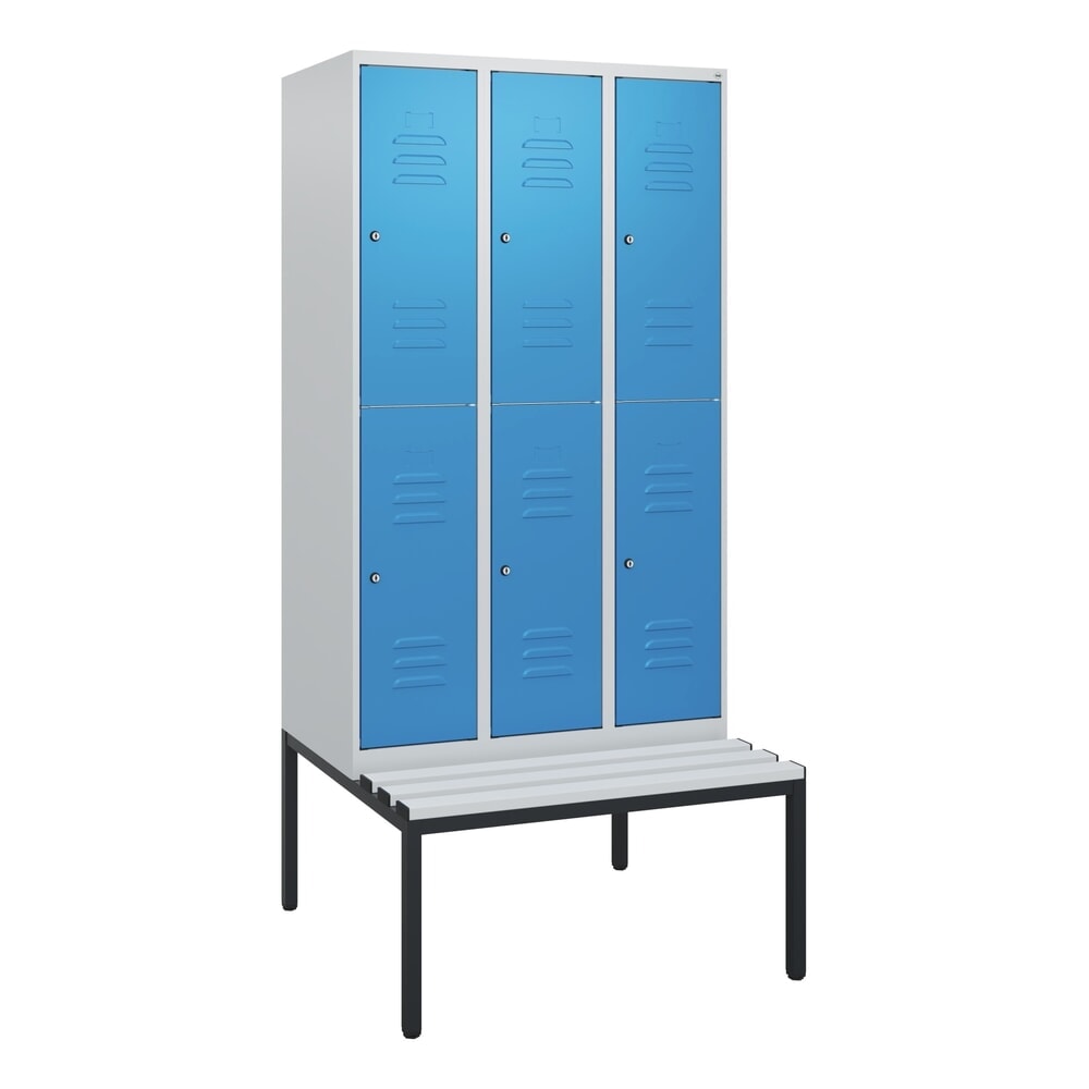 Produktabbildung Nr. 9: C+P Doppelstock-Spind Classic PLUS, 3 Abteile, HxBxT 1.950 x 900 x 815 mm, Zylinderschloss, untergebaute Bank aus Kunststoff, lichtgrau, lichtblau
