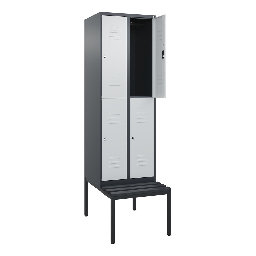 Produktabbildung: C+P Doppelstock-Spind Classic PLUS, 2 Abteile, HxBxT 2.120 x 600 x 815 mm, Zylinderschloss, untergebaute Bank aus Kunststoff, anthrazitgrau, lichtgrau