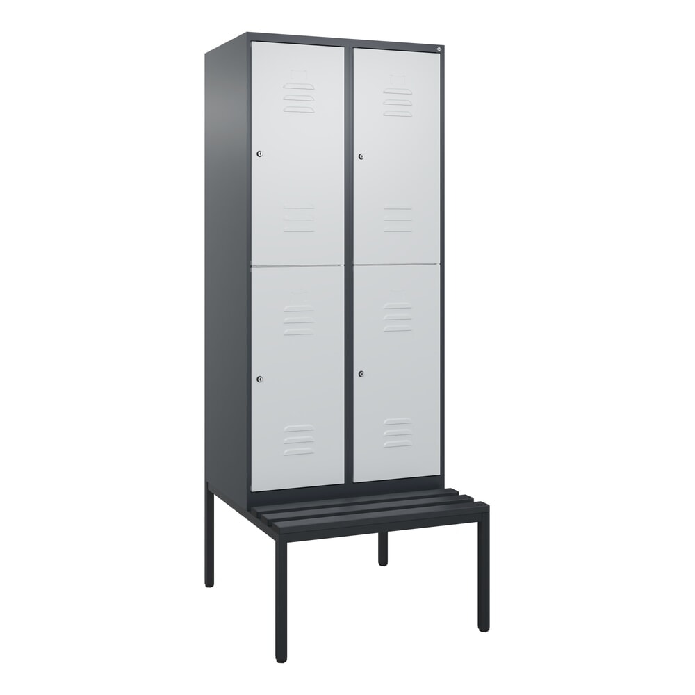 Produktabbildung Nr. 9: C+P Doppelstock-Spind Classic PLUS, 2 Abteile, HxBxT 2.120 x 800 x 815 mm, Zylinderschloss, untergebaute Bank aus Kunststoff, anthrazitgrau, lichtgrau