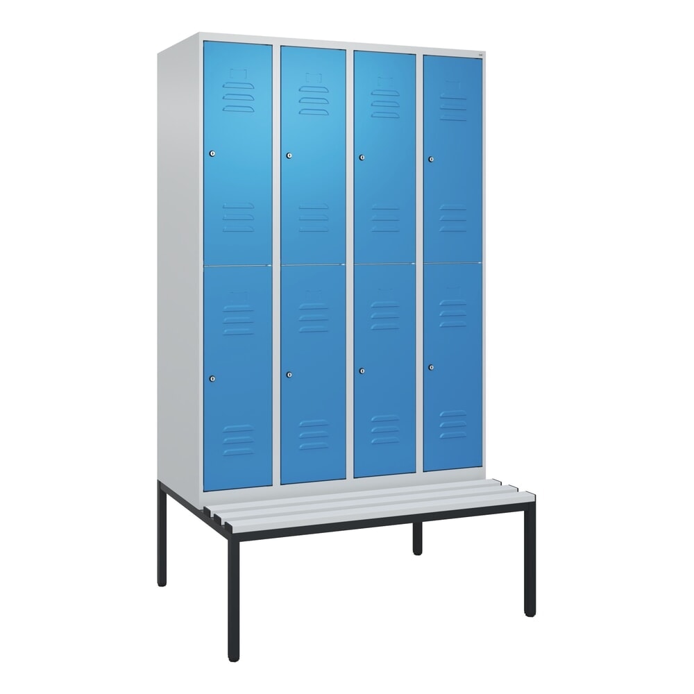 Produktabbildung Nr. 9: C+P Doppelstock-Spind Classic PLUS, 4 Abteile, HxBxT 2.120 x 1.200 x 815 mm, Zylinderschloss, untergebaute Bank aus Kunststoff, lichtgrau, lichtblau