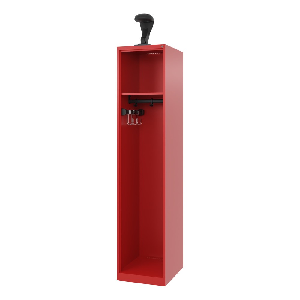 Produktabbildung: C+P Feuerwehrspind EXPERT, Bodengleiter, 1 Abteil, HxBxT 1.850 x 400 x 500 mm, feuerrot, mit Helmhalter