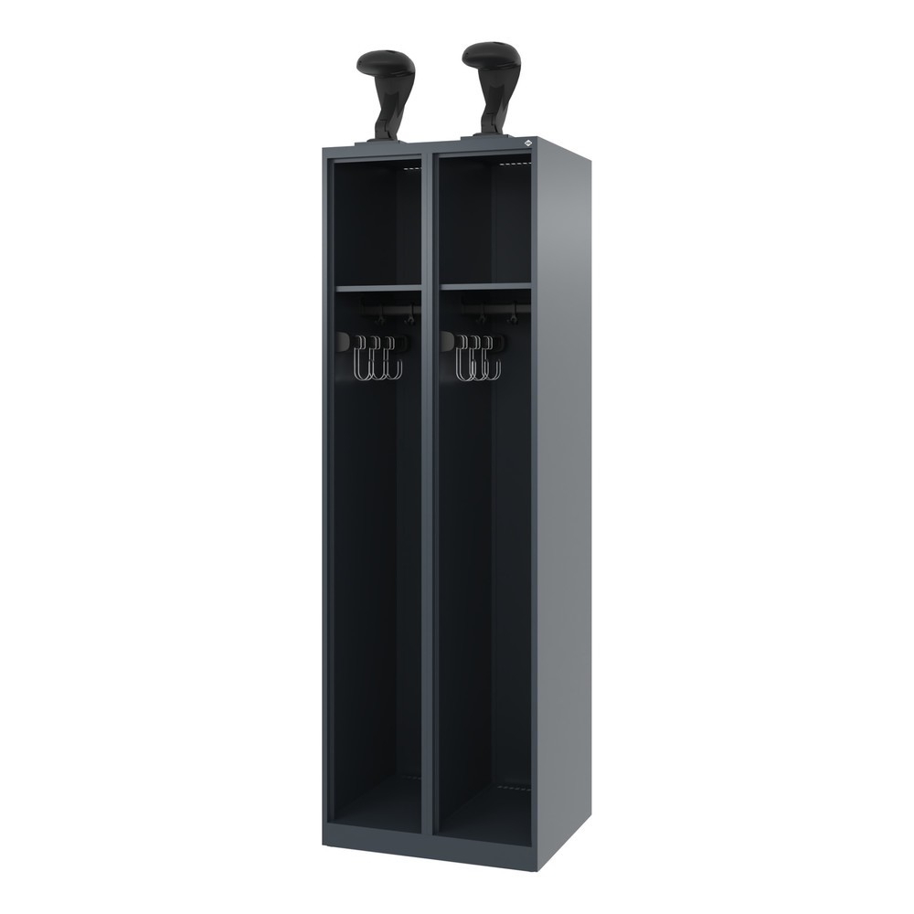Produktabbildung: C+P Feuerwehrspind EXPERT, Bodengleiter, 2 Abteile, HxBxT 1.850 x 600 x 500 mm, anthrazitgrau, mit Helmhalter