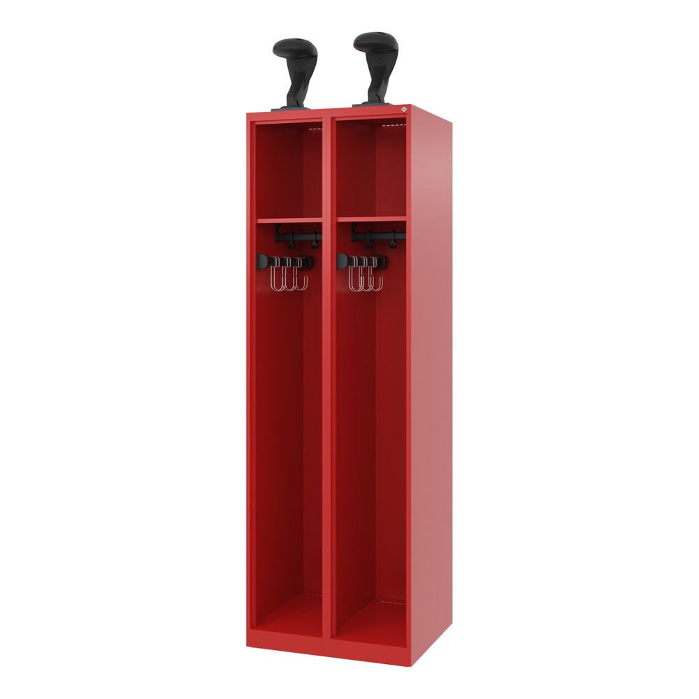Produktabbildung: C+P Feuerwehrspind EXPERT, Bodengleiter, 2 Abteile, HxBxT 1.850 x 600 x 500 mm, feuerrot, mit Helmhalter