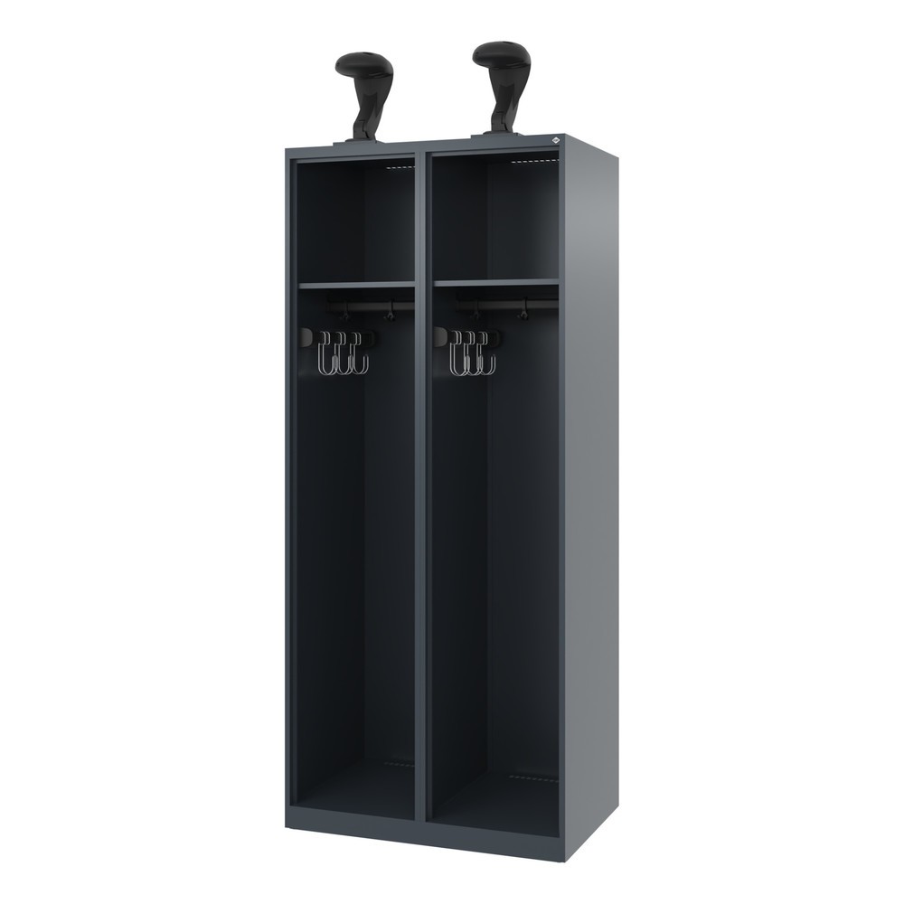 Produktabbildung: C+P Feuerwehrspind EXPERT, Bodengleiter, 2 Abteile, HxBxT 1.850 x 800 x 500 mm, anthrazitgrau, mit Helmhalter