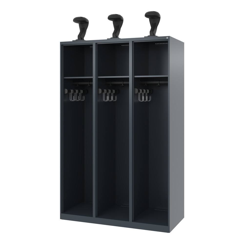 Produktabbildung Nr. 1: C+P Feuerwehrspind EXPERT, Bodengleiter, 3 Abteile, HxBxT 1.850 x 1.200 x 500 mm, anthrazitgrau, mit Helmhalter