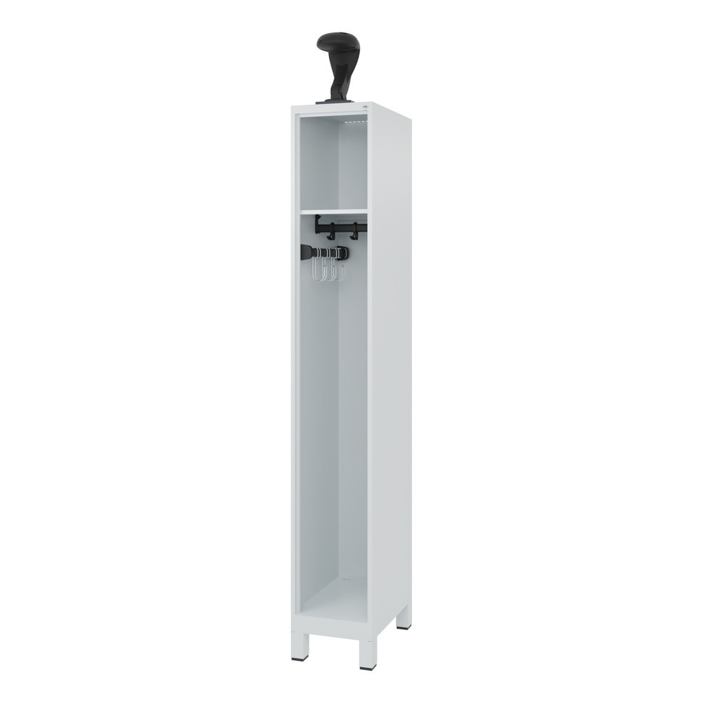Produktabbildung: C+P Feuerwehrspind EXPERT, Füße, 1 Abteil, HxBxT 1.850 x 300 x 500 mm, lichtgrau, mit Helmhalter