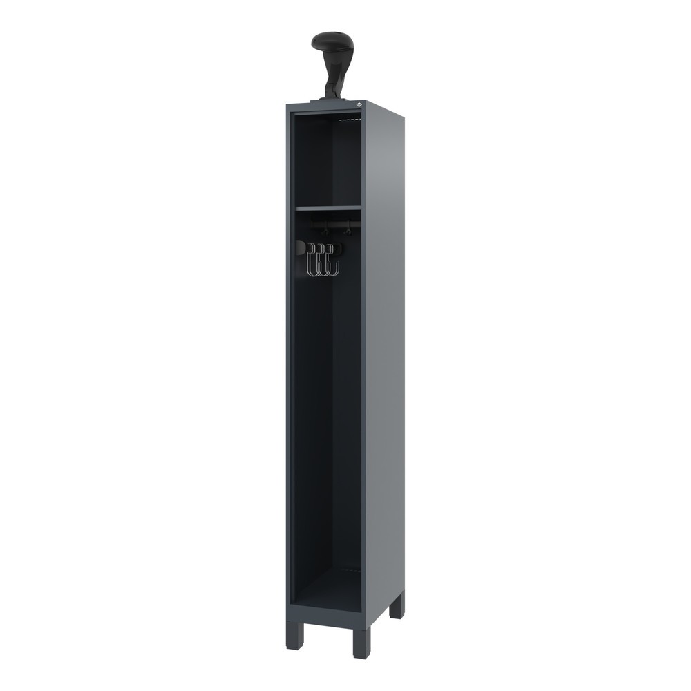 Produktabbildung: C+P Feuerwehrspind EXPERT, Füße, 1 Abteil, HxBxT 1.850 x 300 x 500 mm, anthrazitgrau, mit Helmhalter