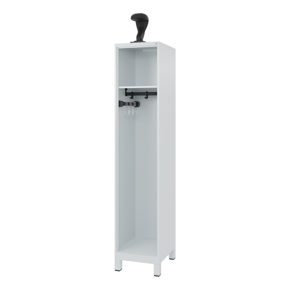Produktabbildung: C+P Feuerwehrspind EXPERT, Füße, 1 Abteil, HxBxT 1.850 x 400 x 500 mm, lichtgrau, mit Helmhalter