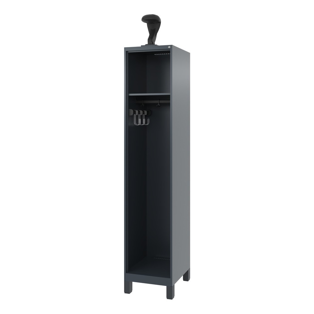 Produktabbildung: C+P Feuerwehrspind EXPERT, Füße, 1 Abteil, HxBxT 1.850 x 400 x 500 mm, anthrazitgrau, mit Helmhalter