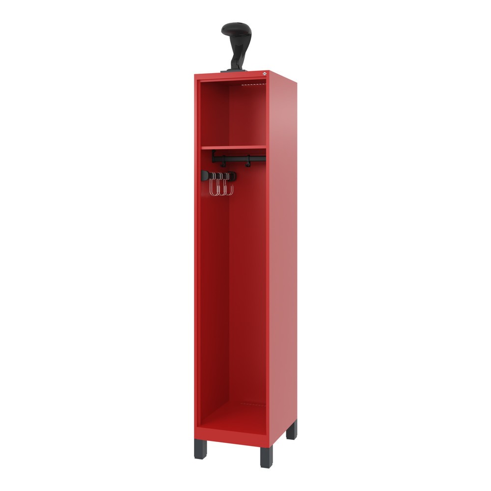 Produktabbildung: C+P Feuerwehrspind EXPERT, Füße, 1 Abteil, HxBxT 1.850 x 400 x 500 mm, feuerrot, mit Helmhalter