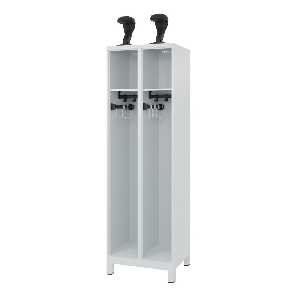 Produktabbildung: C+P Feuerwehrspind EXPERT, Füße, 2 Abteile, HxBxT 1.850 x 600 x 500 mm, lichtgrau, mit Helmhalter
