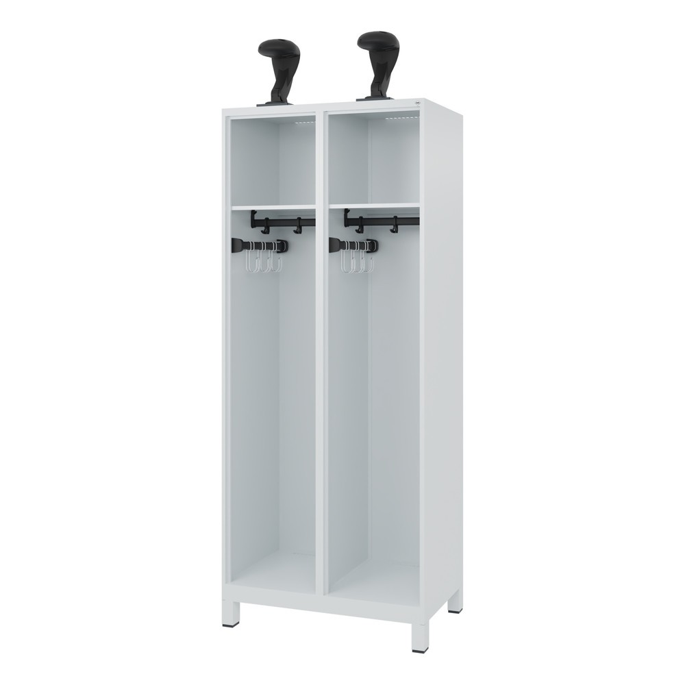 Produktabbildung: C+P Feuerwehrspind EXPERT, Füße, 2 Abteile, HxBxT 1.850 x 800 x 500 mm, lichtgrau, mit Helmhalter