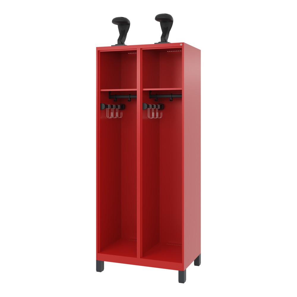Produktabbildung Nr. 1: C+P Feuerwehrspind EXPERT, Füße, 2 Abteile, HxBxT 1.850 x 800 x 500 mm, feuerrot, mit Helmhalter