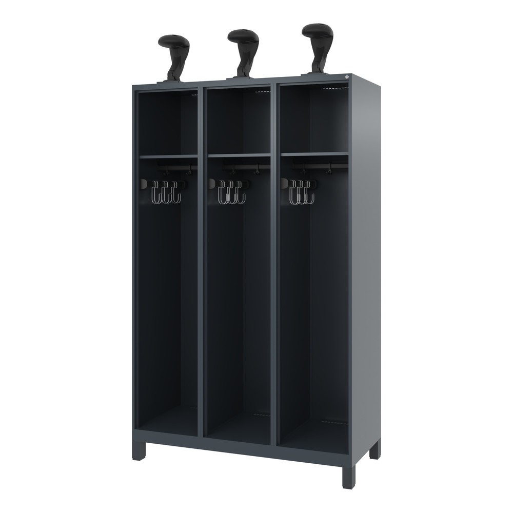 Produktabbildung Nr. 1: C+P Feuerwehrspind EXPERT, Füße, 3 Abteile, HxBxT 1.850 x 1.200 x 500 mm, anthrazitgrau, mit Helmhalter