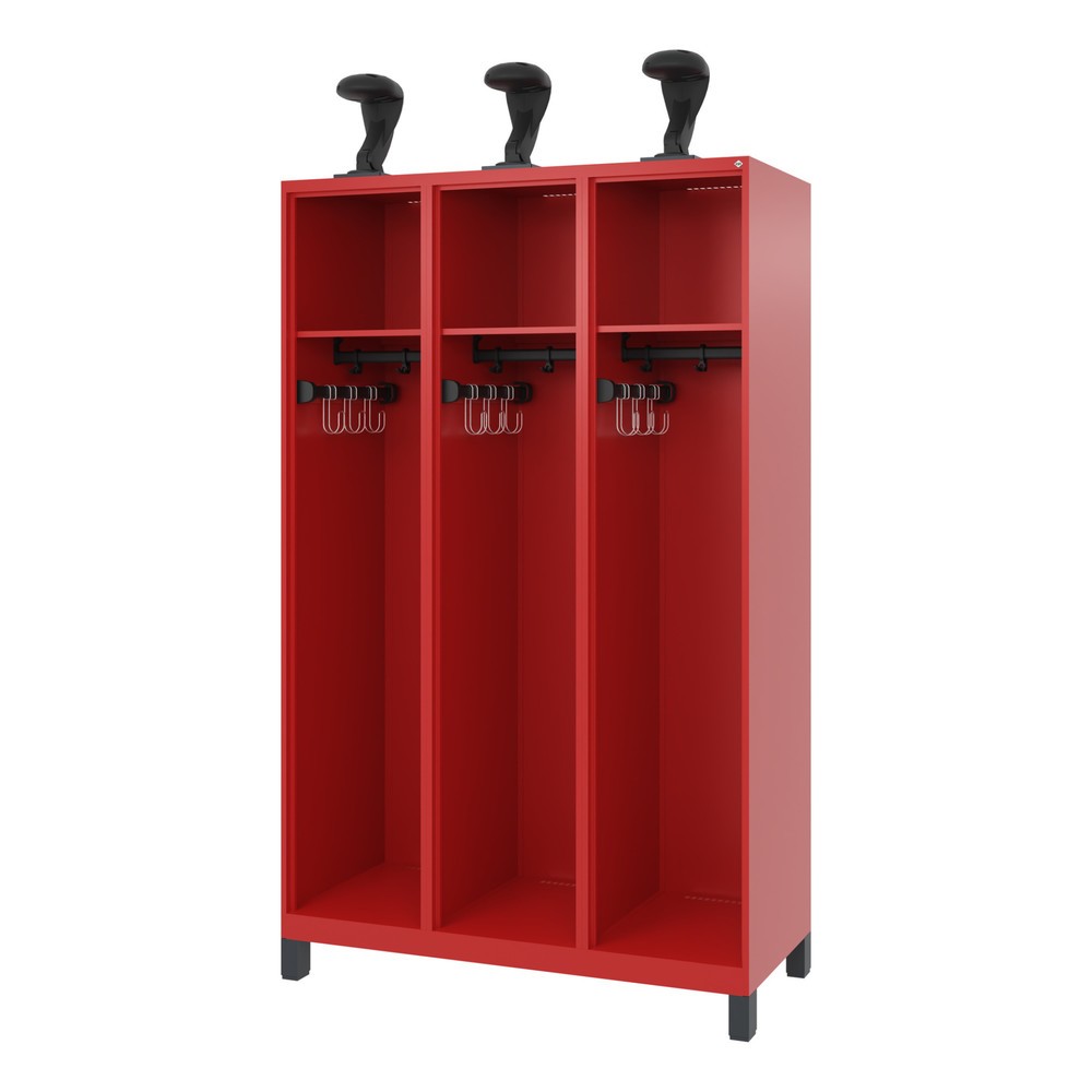 Produktabbildung Nr. 1: C+P Feuerwehrspind EXPERT, Füße, 3 Abteile, HxBxT 1.850 x 1.200 x 500 mm, feuerrot, mit Helmhalter