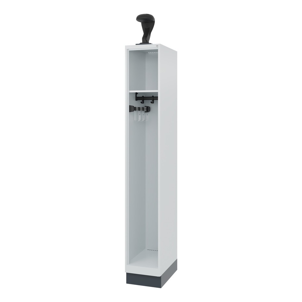 Produktabbildung: C+P Feuerwehrspind EXPERT, Sockel, 1 Abteil, HxBxT 1.850 x 300 x 500 mm, lichtgrau, mit Helmhalter