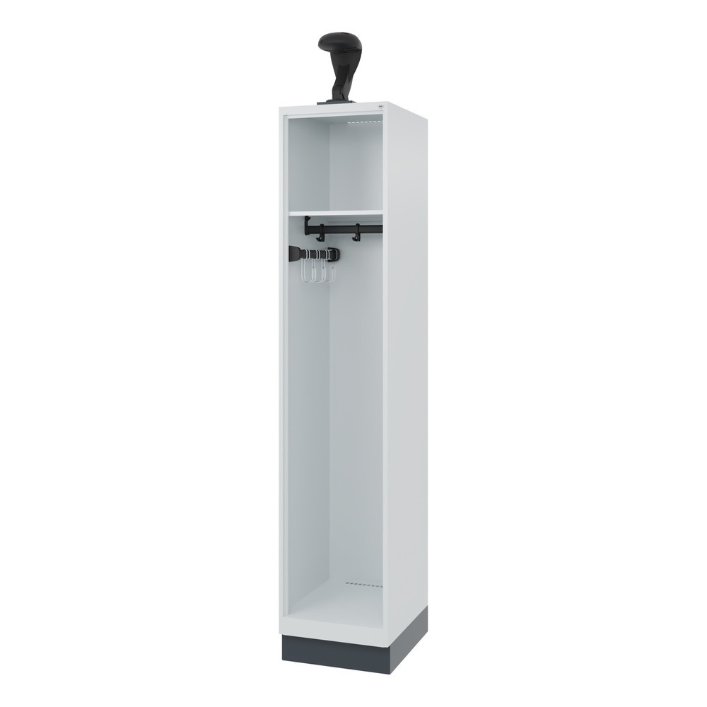 Produktabbildung: C+P Feuerwehrspind EXPERT, Sockel, 1 Abteil, HxBxT 1.850 x 400 x 500 mm, lichtgrau, mit Helmhalter