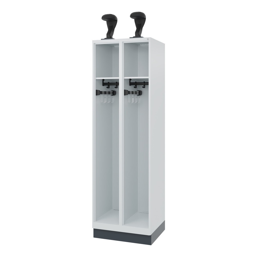 Produktabbildung: C+P Feuerwehrspind EXPERT, Sockel, 2 Abteile, HxBxT 1.850 x 600 x 500 mm, lichtgrau, mit Helmhalter