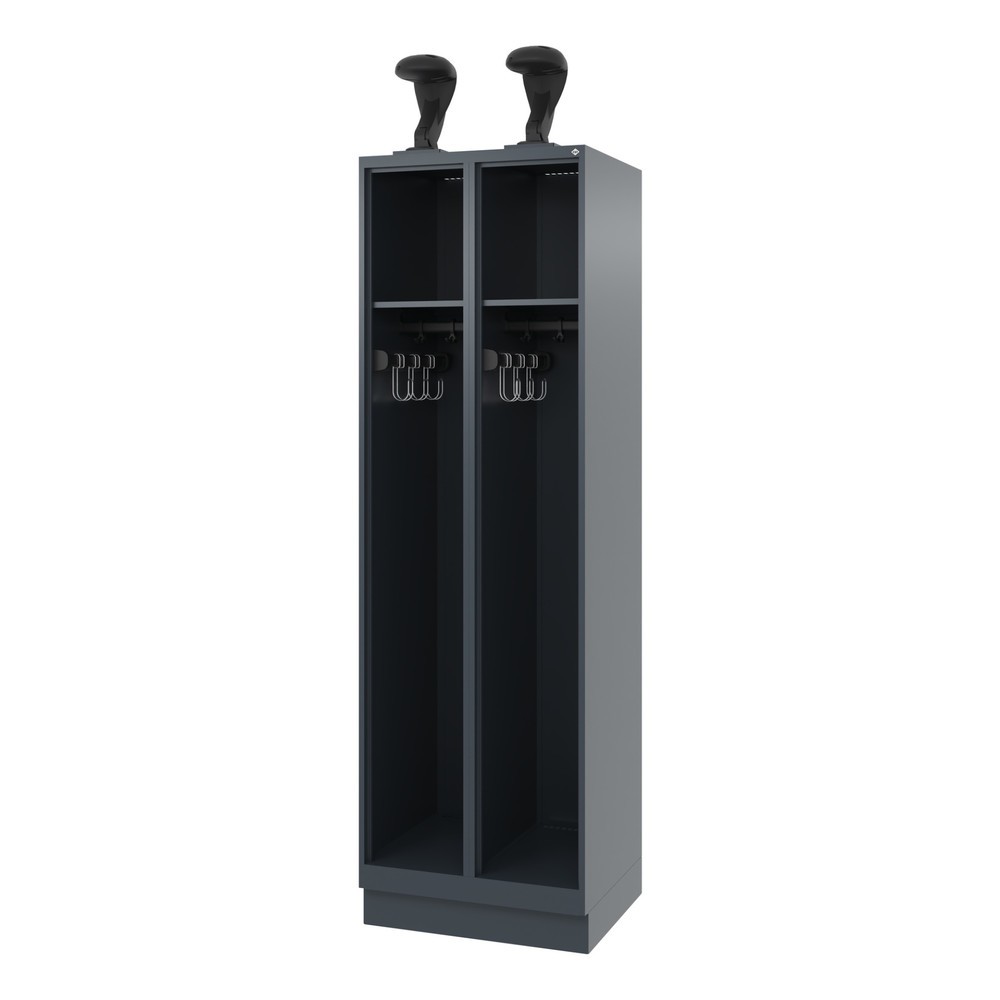 Produktabbildung: C+P Feuerwehrspind EXPERT, Sockel, 2 Abteile, HxBxT 1.850 x 600 x 500 mm, anthrazitgrau, mit Helmhalter