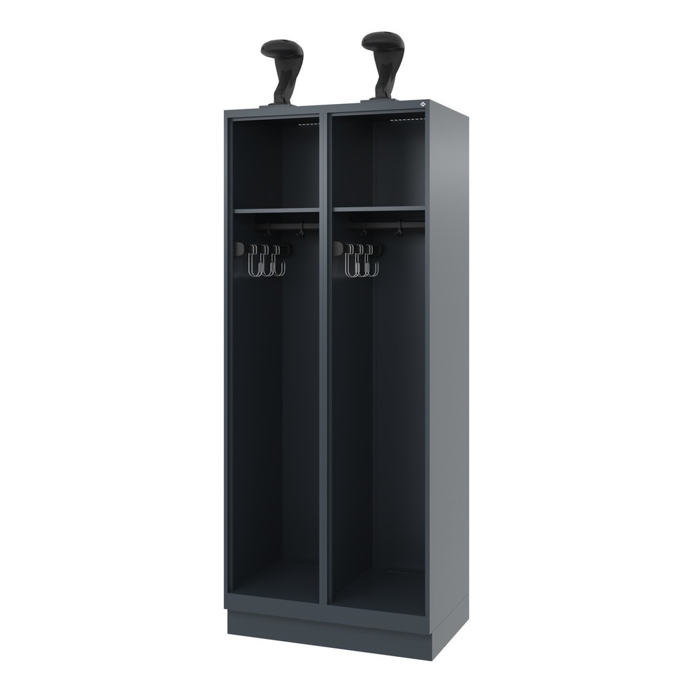 Produktabbildung: C+P Feuerwehrspind EXPERT, Sockel, 2 Abteile, HxBxT 1.850 x 800 x 500 mm, anthrazitgrau, mit Helmhalter