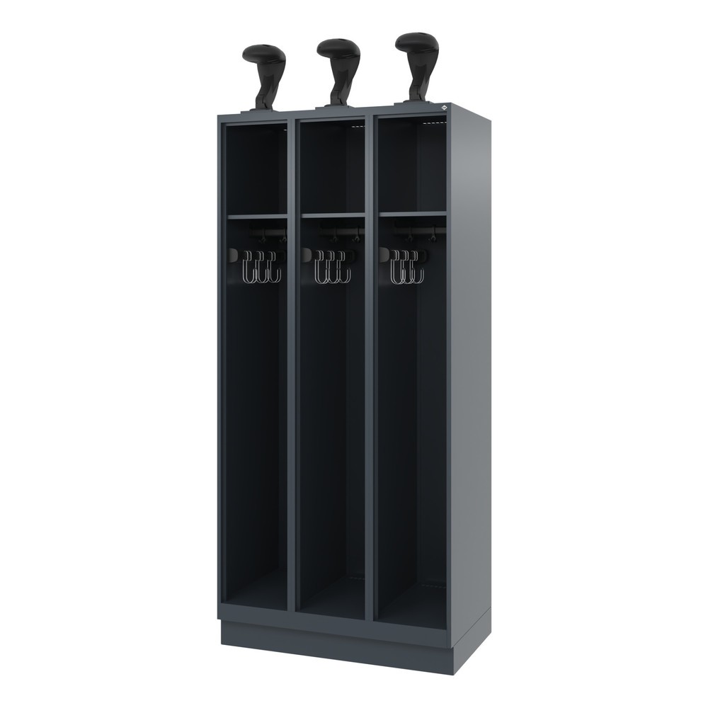 Produktabbildung: C+P Feuerwehrspind EXPERT, Sockel, 3 Abteile, HxBxT 1.850 x 900 x 500 mm, anthrazitgrau, mit Helmhalter