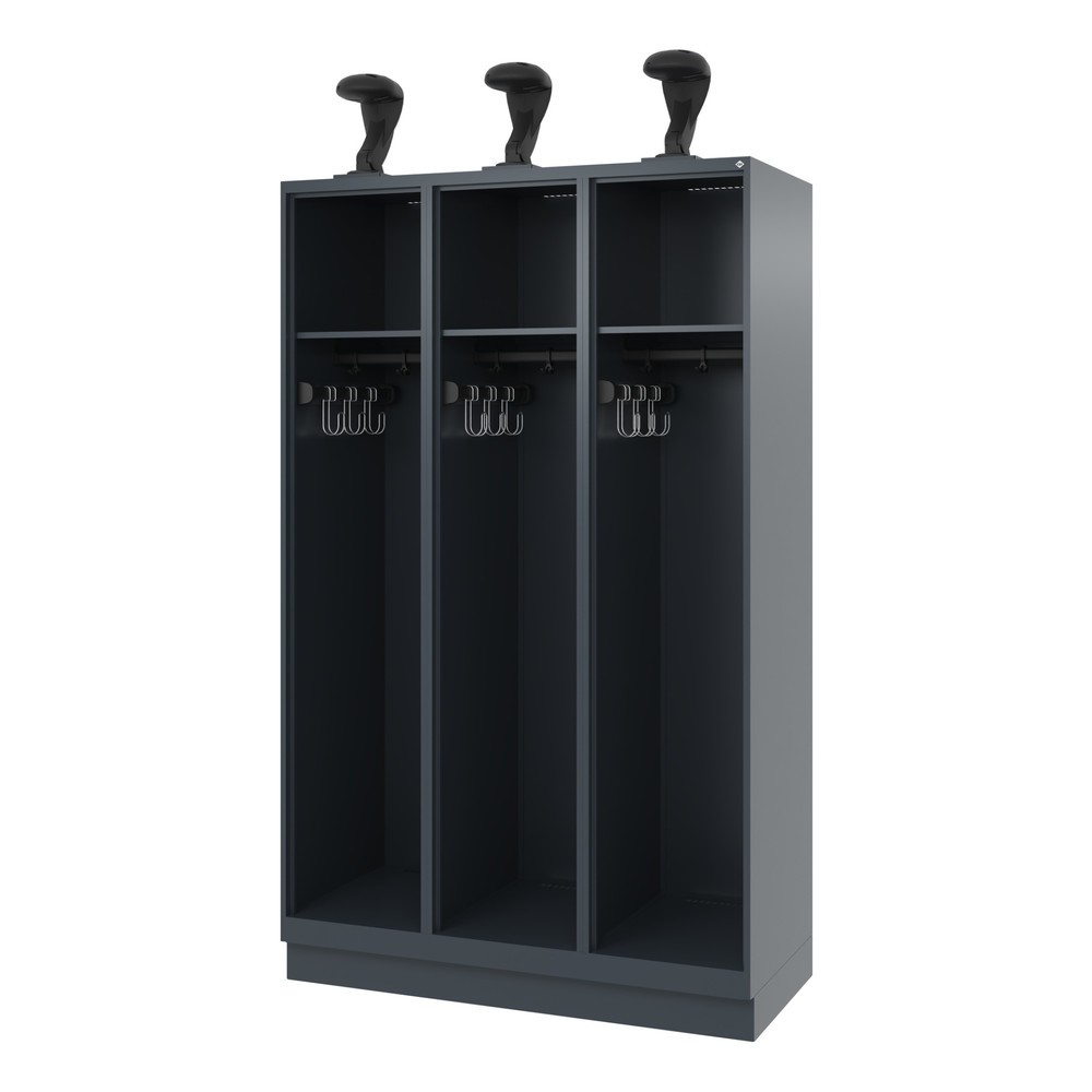 Produktabbildung Nr. 1: C+P Feuerwehrspind EXPERT, Sockel, 3 Abteile, HxBxT 1.850 x 1.200 x 500 mm, anthrazitgrau, mit Helmhalter