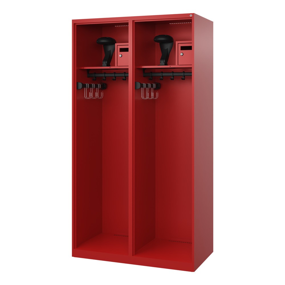 Produktabbildung Nr. 1: C+P Feuerwehrspind FLEXO, Bodengleiter, 2 Abteile, HxBxT 1.850 x 1.000 x 500 mm, feuerrot, mit Helmhalter