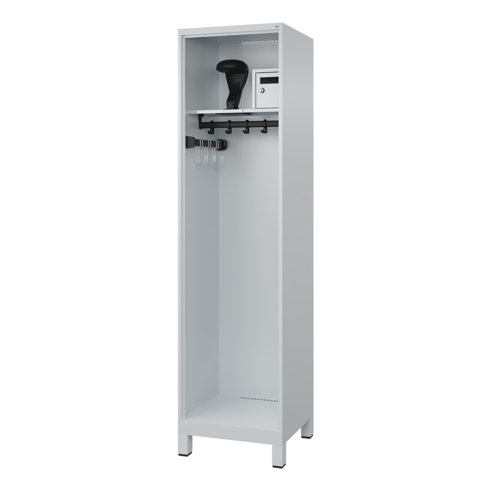 Produktabbildung: C+P Feuerwehrspind FLEXO, Füße, 1 Abteil, HxBxT 1.850 x 500 x 500 mm, lichtgrau, mit Helmhalter