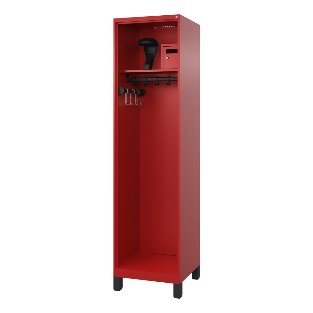 Produktabbildung: C+P Feuerwehrspind FLEXO, Füße, 1 Abteil, HxBxT 1.850 x 500 x 500 mm, feuerrot, mit Helmhalter