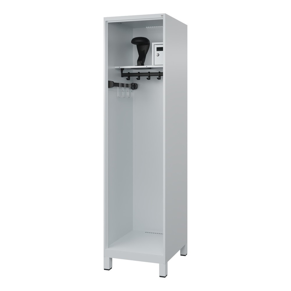 Produktabbildung: C+P Feuerwehrspind FLEXO, Füße, 1 Abteil, HxBxT 1.850 x 500 x 600 mm, lichtgrau, mit Helmhalter