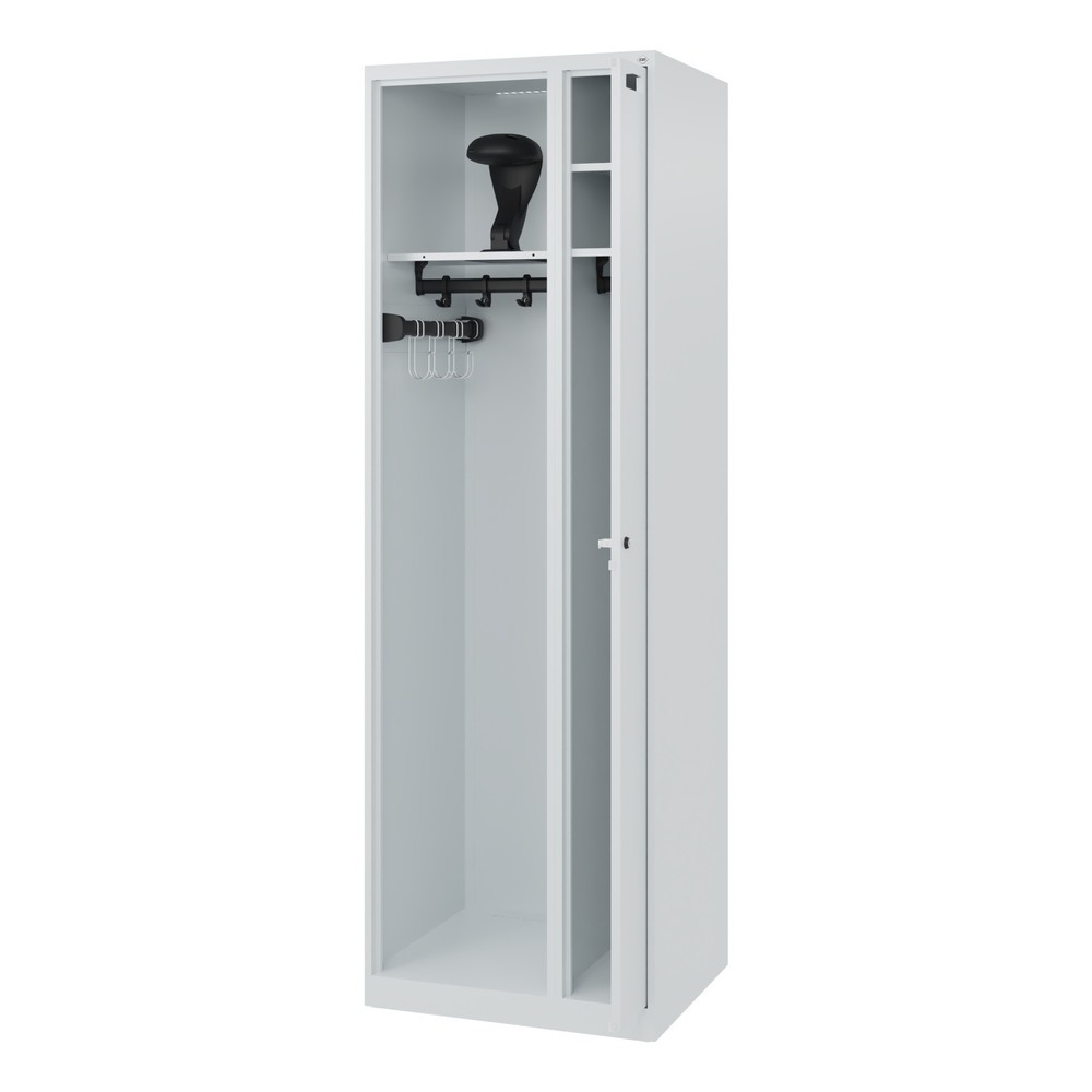 Produktabbildung: C+P Feuerwehrspind KOMBI, Bodengleiter, 1 Abteil, HxBxT 1.850 x 600 x 500 mm, lichtgrau, mit Helmhalter