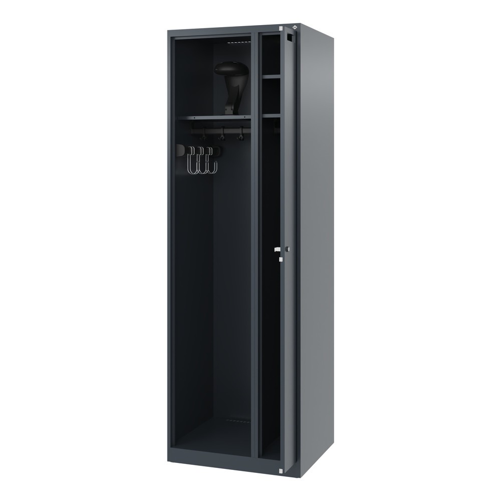 Produktabbildung Nr. 1: C+P Feuerwehrspind KOMBI, Bodengleiter, 1 Abteil, HxBxT 1.850 x 600 x 500 mm, anthrazitgrau, mit Helmhalter