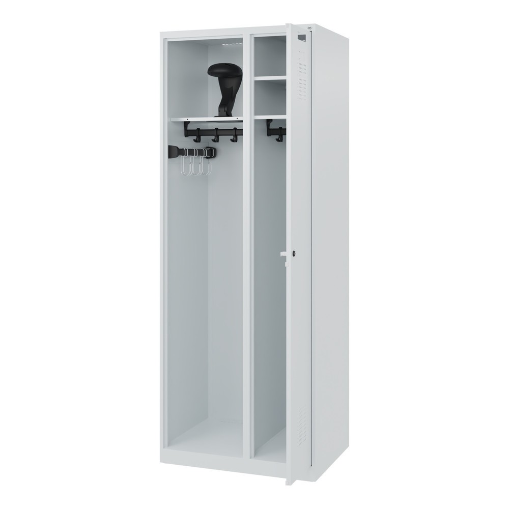 Produktabbildung: C+P Feuerwehrspind KOMBI, Bodengleiter, 1 Abteil, HxBxT 1.850 x 700 x 500 mm, lichtgrau, mit Helmhalter